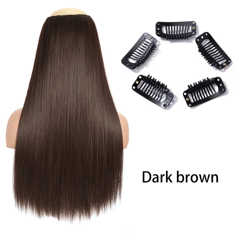 Synthetic Long Straight Clip In One Piece Hair Extension 5 Clips False Blonde Hair Brown Black Heat Resistant Fake Hair — image 10