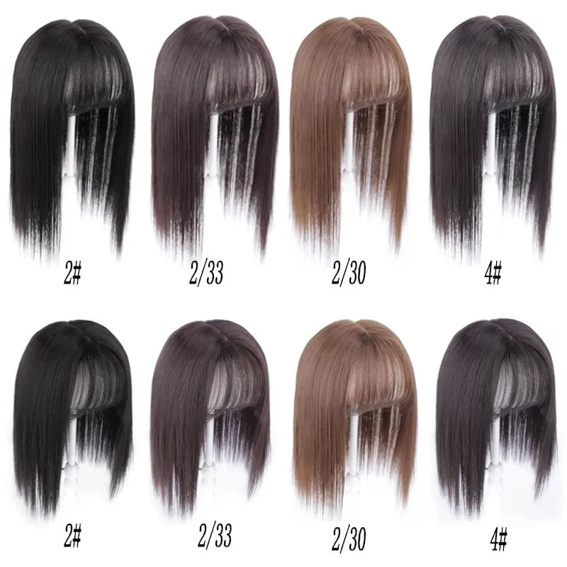 Long Straight Hair with Black Brown Hairpin Bangs High Temperature Fiber Hair Topper Clip In Hair Extensions 2styles — image 3