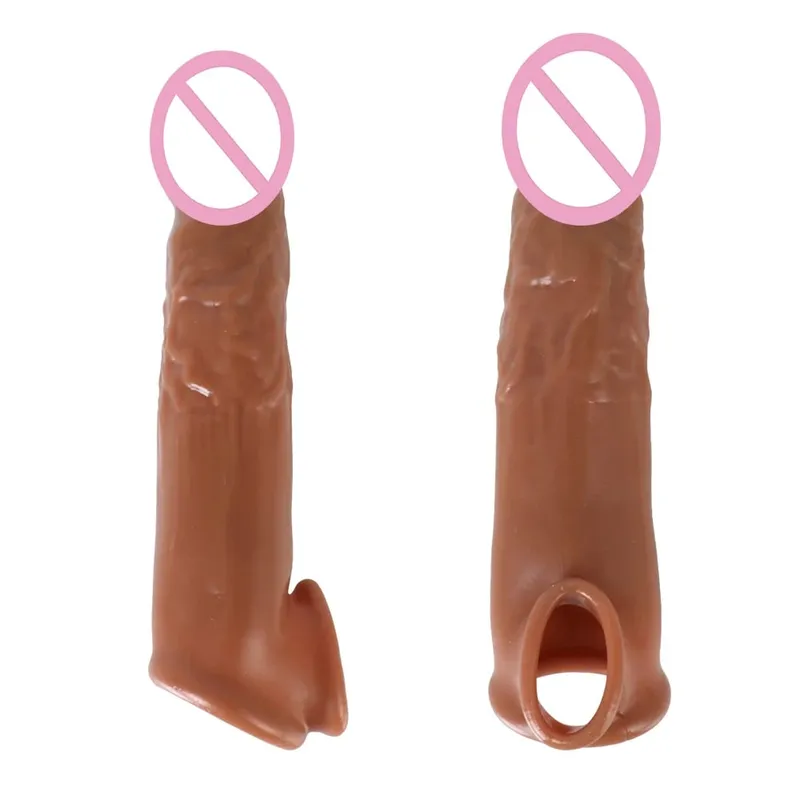 Male Delay Ejaculation Realistic Penis Condom Soft TPE Cock Enlarger 18CM Sex Shop Sex Toys for Men Penis Sleeve Extender — image 5