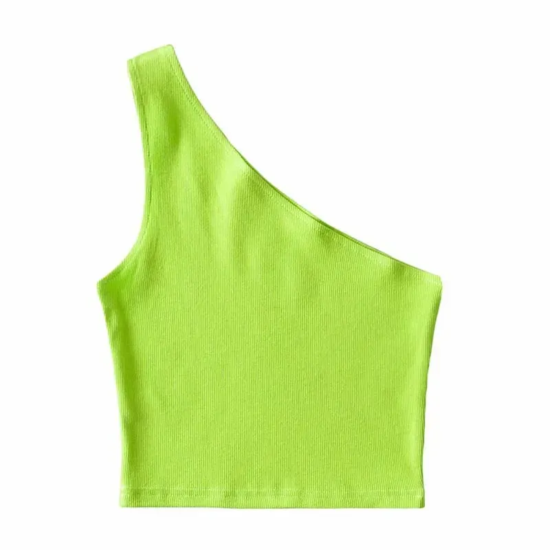 One Shoulder Cropped Tanks Top Women Summer Sleeveless Tanks Camis Sexy Oblique Collar Elastic Corset Slim Crop Tops Tube Lady — image 3