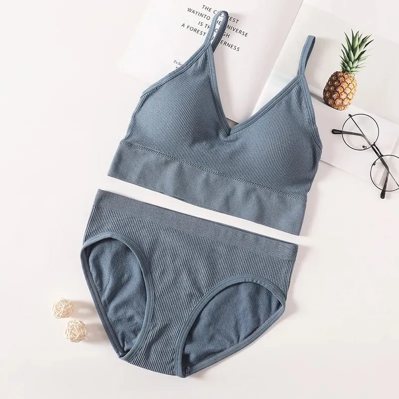 Women Bra Panties Set Seamless Bra Cropped Bralette Crop Top Low Back Brassieres Sexy Lingerie Push Up Bra Sexy Underwear Set
