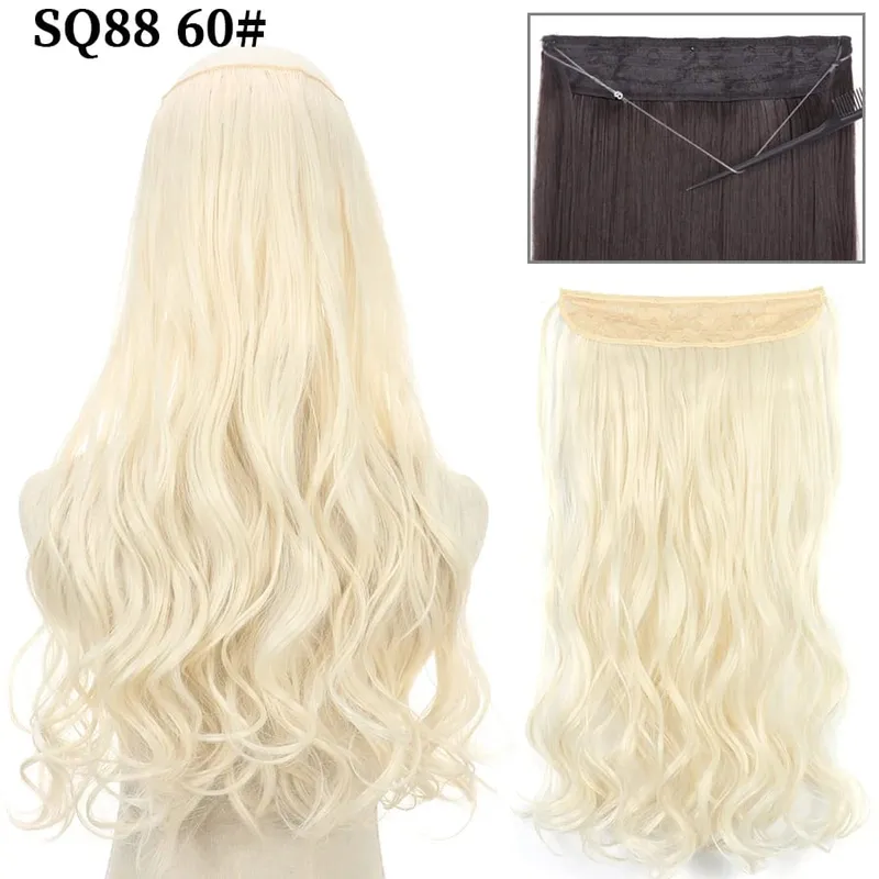 Synthetic Invisible Wire No Clip Wave Hair Extensions Long Hairpiece Black Brown Blonde For Women Fake Hair Piece — image 31