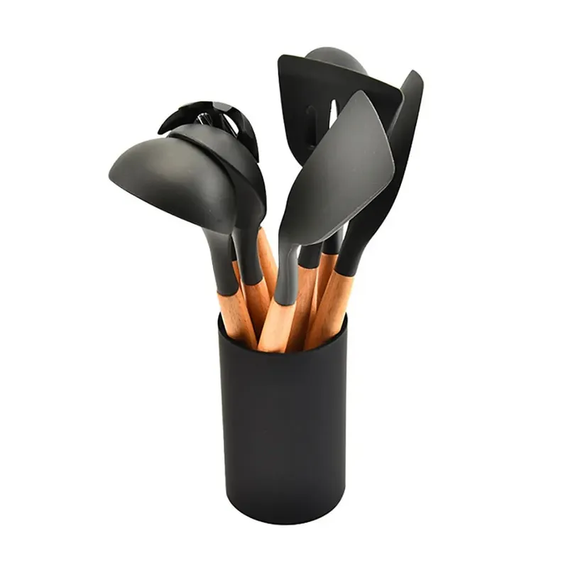 Silicone World Cooking Kitchenware Tool Silicone Utensils With Wooden Multifunction Handle Non-Stick Spatula Spoon Brush — image 6