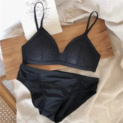 Sexet trådløs tynd bomuldsskål BH-sæt blonde mode BH og trusser sæt Undertøj uden sten Lingeri Dame bralette Briefs