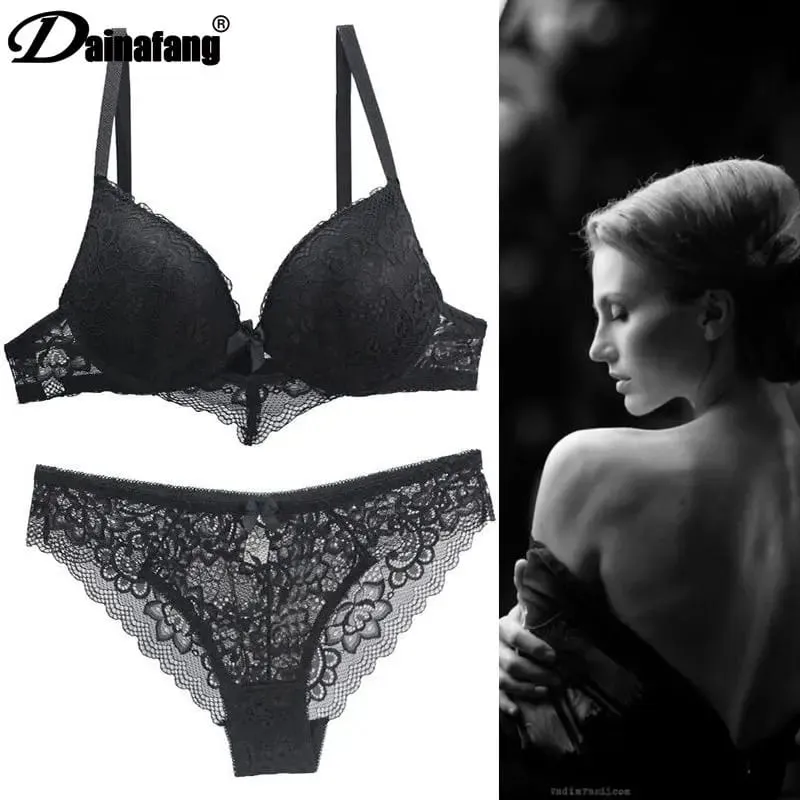 2022 New Lace Drill Bras Set Women Plus Size Push Up Underwear 34/75 36/80 38/85 40/90 42/95 ABCD Cup For Female Lingerie — image 4