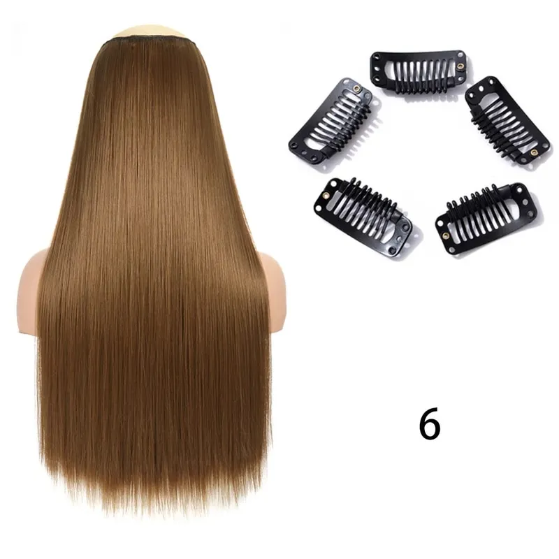 Synthetic Long Straight Clip In One Piece Hair Extension 5 Clips False Blonde Hair Brown Black Heat Resistant Fake Hair — image 11