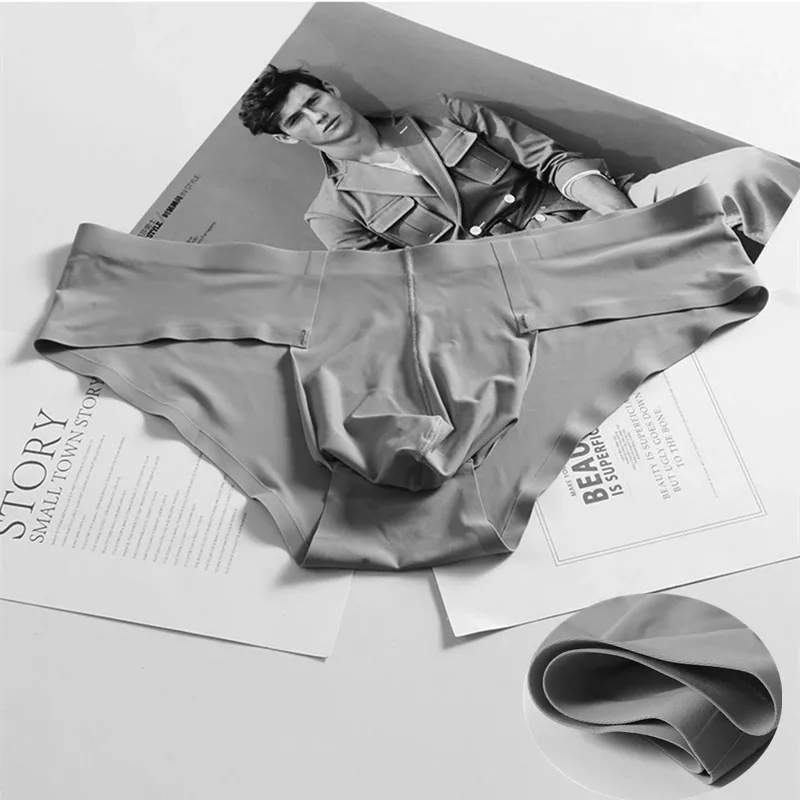 New Mens Elastic Seamless Briefs Shorts Underwear Ultra-Thin Breathable Briefs Cueca Ice Silk Seamless Low Waist Soft Underpants — image 1