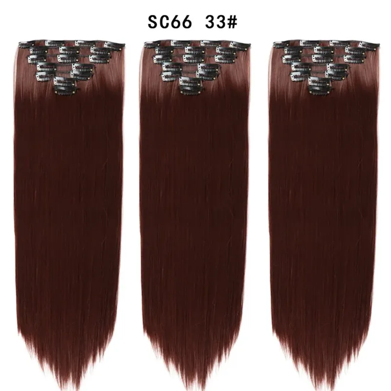 22palcové syntetické dlouhé rovné prodlužování vlasů s klipsem 16 klipů pro ženy falešné falešné vlasy ombre černá blond styling vlasů — image 66