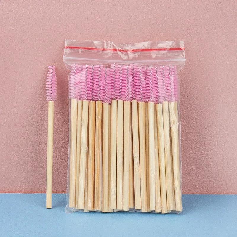 50 Pcs Bamboo Handle Eyelash Brushes Disposable Eyebrow Brush eyelash Extension Mascara Wands Applicator women Makeup Tools