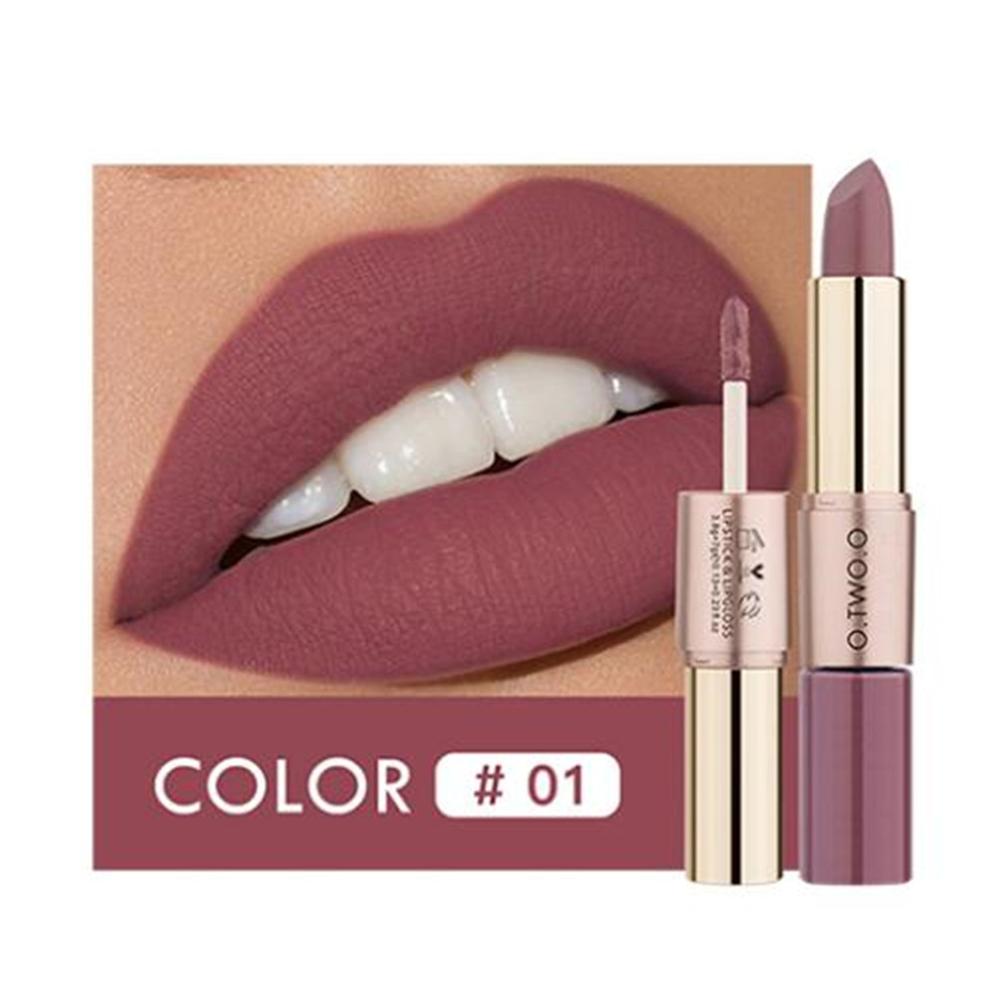 O.TWO.O 2 en 1 Lápiz labial Mate Brillo de labios Cosméticos Pintalabios impermeables Batom Mate Labios Maquillaje Colorete 12 colores Lápiz labial — image 8