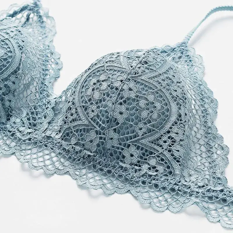 Sexy Hollow Out Lace Triangle Thin Lined Bra without Stones Panty Set Underwear Women Lingerie Bralette — image 5