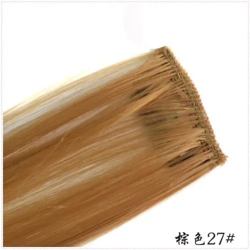 Long Straight Color Hair Piece Hair Extensions Clip In Highlight Rainbow Hair Streak Pink Synthetic Hair Strands on Clips