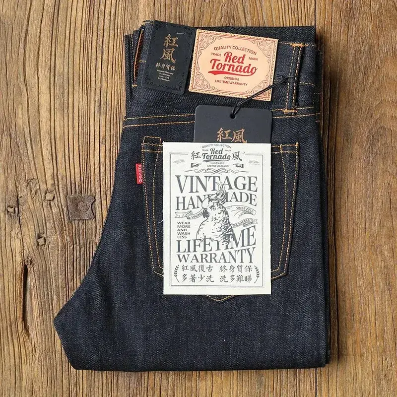 Red Tornado Slim Straight Fit Men's Jeans 16oz Selvage Denim Pants Dark Blue