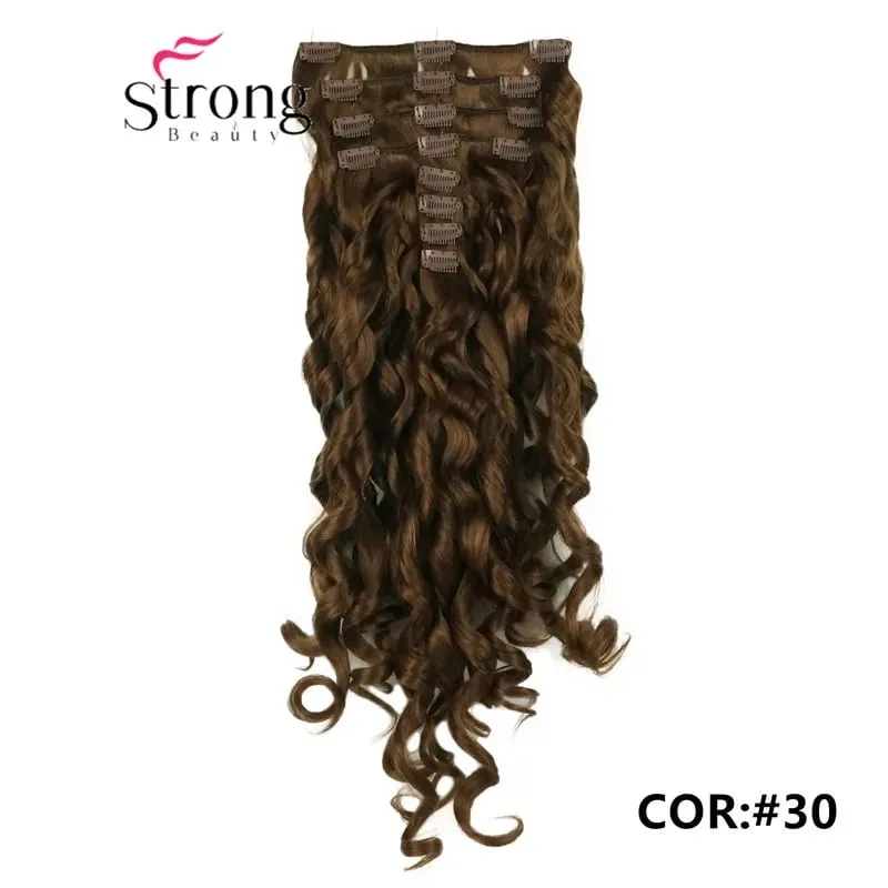 StrongBeauty 20" Wavy Full Head Synthetic Heat Resistance Hair Extensions Clip on in Hairpieces 8pcs 260g