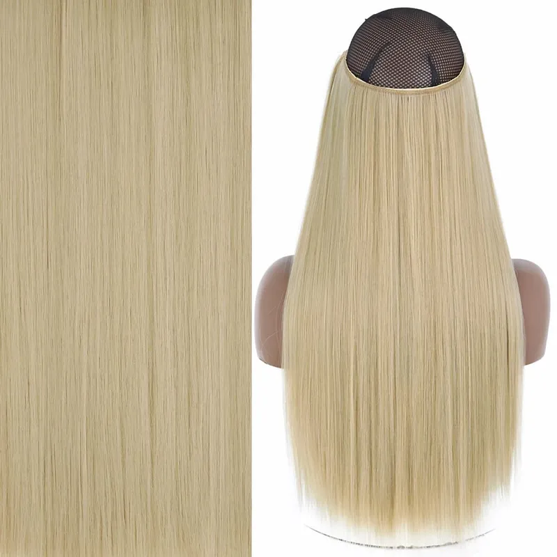 Synthetic No Clip Invisible Wire Hair Extensions Straight Black Blonde One Piece False Hairpiece Hair Extension — image 20