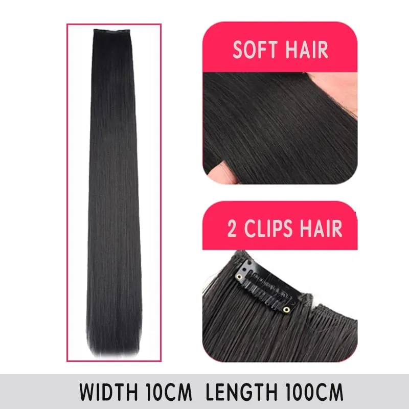 Synthetic Long Straight Clip In Hair Extensions False Hair Straight Black Hairpiece For Women Heat Resistant Fiber — image 15