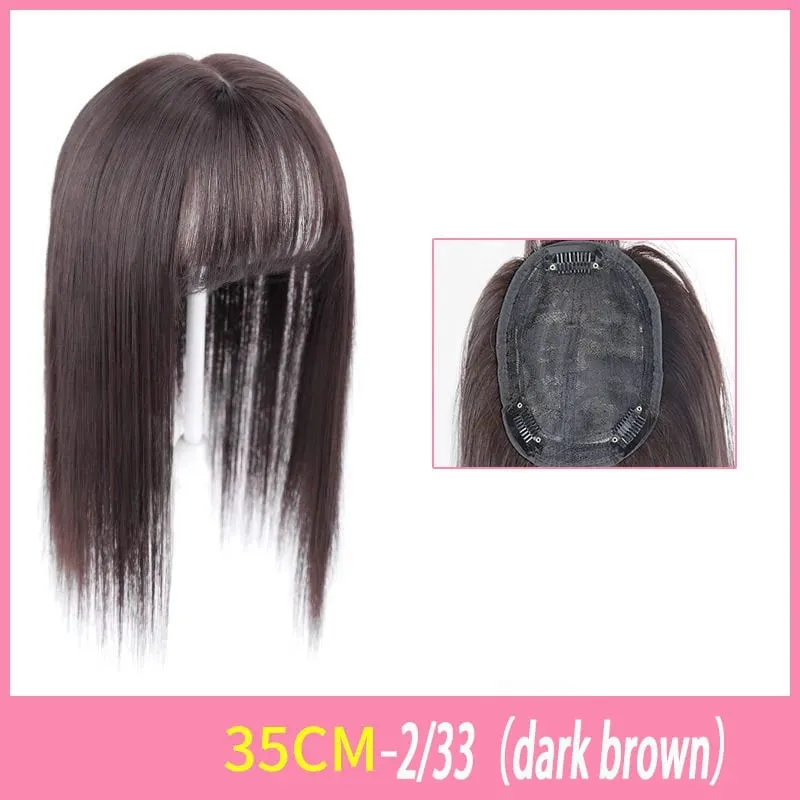 Long Straight Hair with Black Brown Hairpin Bangs High Temperature Fiber Hair Topper Clip In Hair Extensions 2styles — image 13