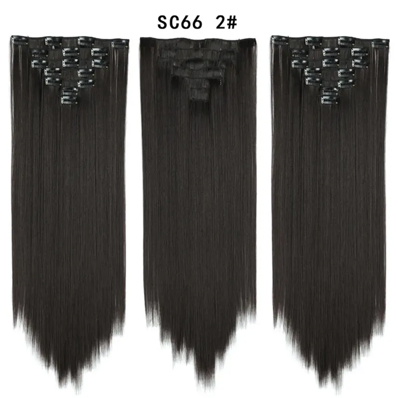24Inch Synthetic Long Straight Hair Extensions 7pcs/Set 16 Clips in High Tempreture Fiber Synthetic Red Black Brown Hair Piece — image 60