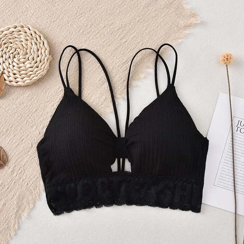 U Back Tank Top Women Crop Top Wireless Underwear Backless Double Straps Bra Sexy Lingerie Solid Color Padded Camisole — image 11