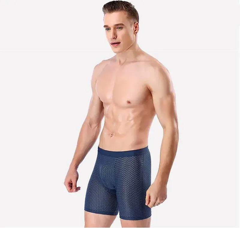 Boxers Briefs Man Ice Silk Shorts Underpants Male Large Size Men's Mesh Panties Breathable Long Boxer For Men Underwear