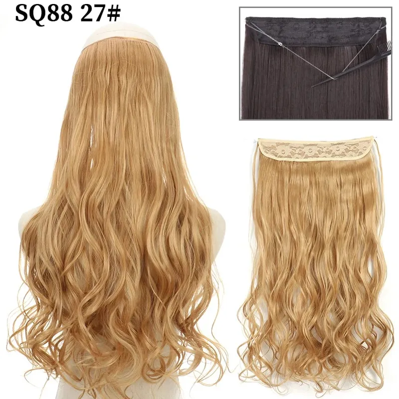 Synthetic Invisible Wire No Clip Wave Hair Extensions Long Hairpiece Black Brown Blonde For Women Fake Hair Piece — image 22