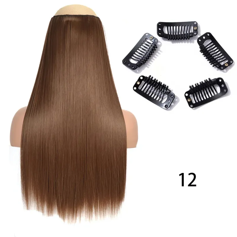 Synthetic Long Straight Clip In One Piece Hair Extension 5 Clips False Blonde Hair Brown Black Heat Resistant Fake Hair — image 13