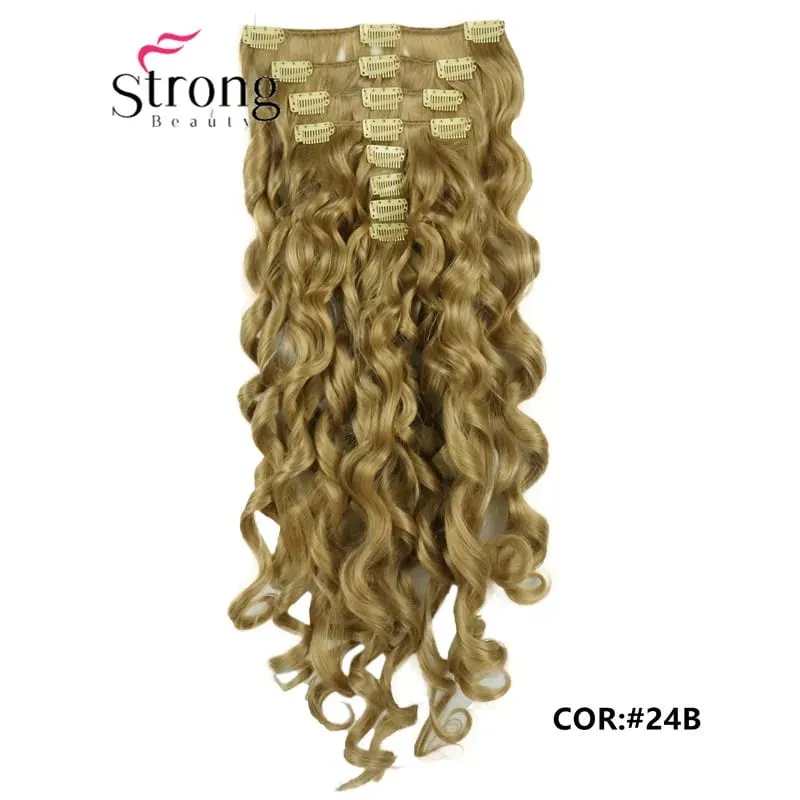 StrongBeauty 20" Wavy Full Head Synthetic Heat Resistance Hair Extensions Clip on in Hairpieces 8pcs 260g