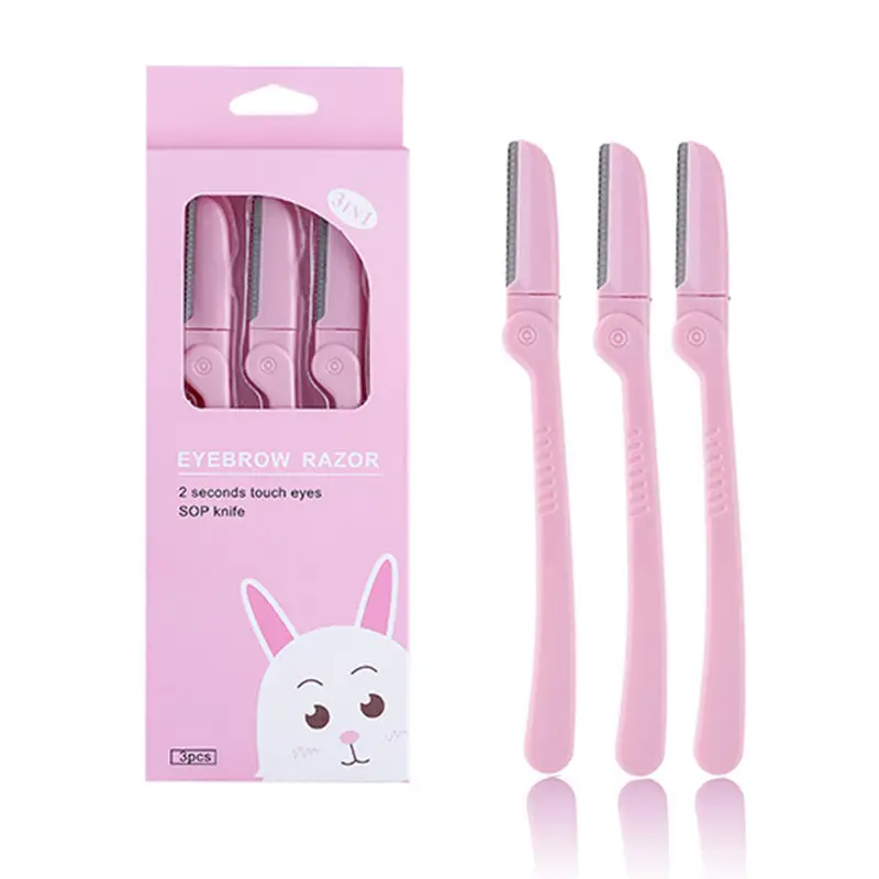 3Pcs/Set Pink Folding Eyebrow Trimmer Armpit Hair Razor Beauty Face Eye Brow Shaper Shaver Stainless Steel Blades Makeup Tools — image 1