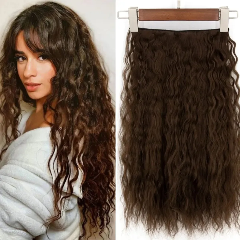 Synthetic One Piece 5clips Long Curly Clips in Hair Extension Hair Water Wave Blonde Black 24" For Women Hairpieces — image 2