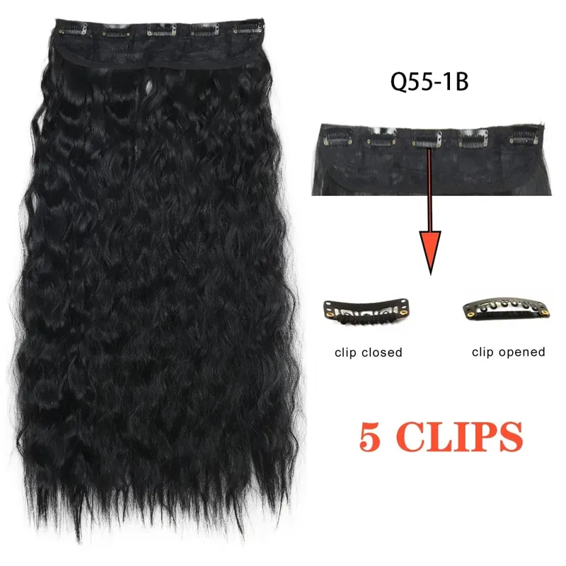 Synthetic 5 Clip In Hair Extensions Long Curly Hairstyle Hairpiece Natural Brown Black 80cm Heat Resistant Fake Hair For Women