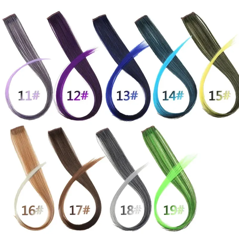 Synthetic Long Straight Women High Temperature One Clip In Hair Extension Hairpiece Purple Pink Red Blue Rose Colorful Hair — image 3