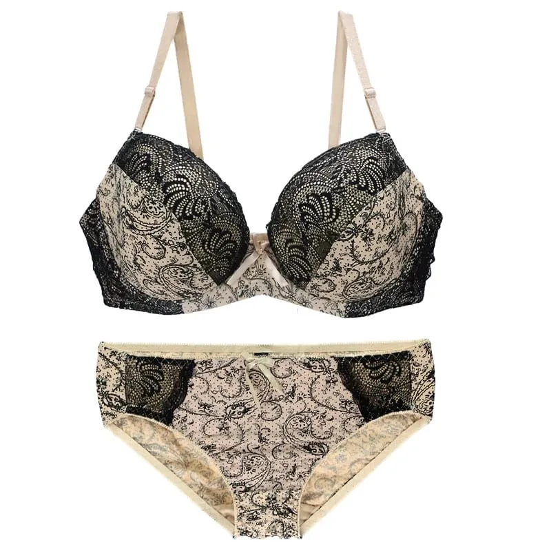 New Sexy Lace Shoulder Strap Bras Set Ladies Push Up Large Size Lingerie Plus Underwire BCDE Cup Underwear