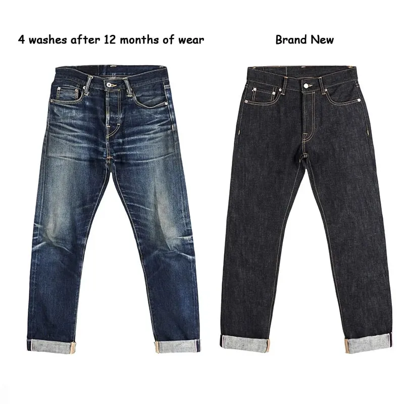 Red Tornado Slim Straight Fit Men's Jeans 16oz Selvage Denim Pants Dark Blue