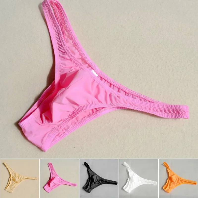 Men's Underwear T-Back G-String Briefs Sexy Breathable Ice Silk Tangas Thong Hot Porn Lingerie Fashion Low Waist Panties Male