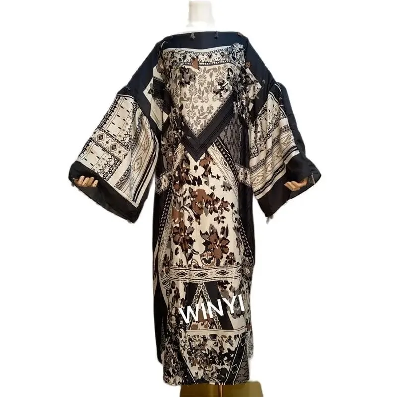 Cotton Robe Femme Hiver Платье Elegant Long Sleeve Мусульманские Комплекты Splicing Stripe Print Female Dresses Vestdios Abaya — image 35