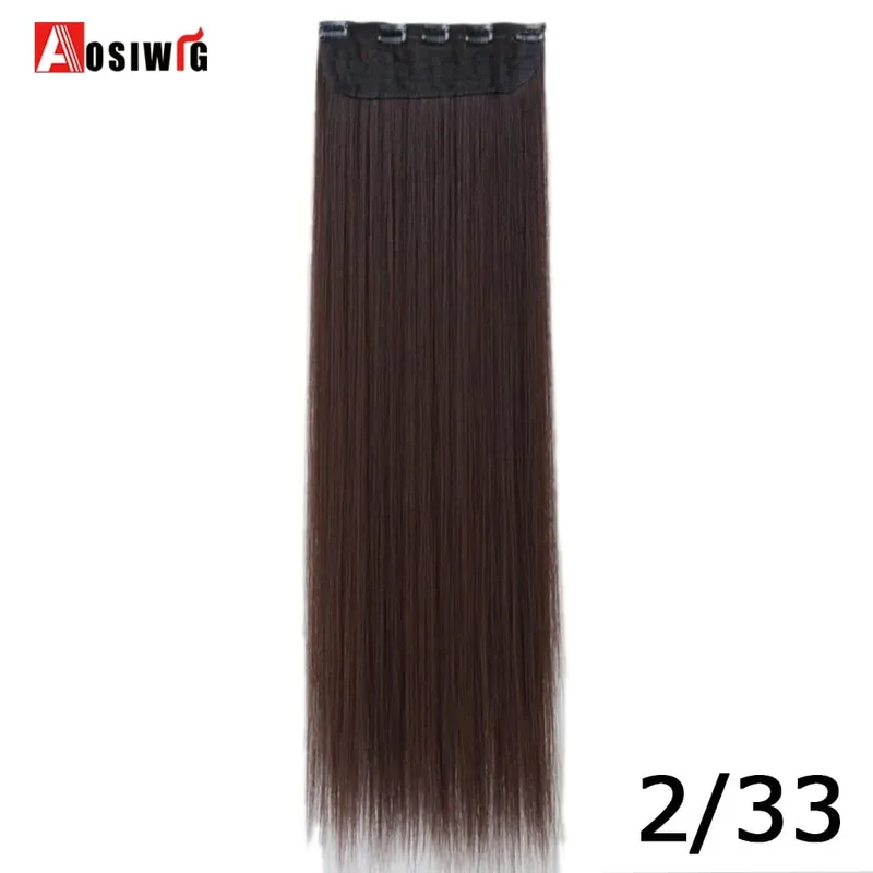 Apliques de cabelo falsos naturais longos e retos, preto, marrom, alta temperatura, sintético, 5 clipes em extensões de cabelo para mulheres