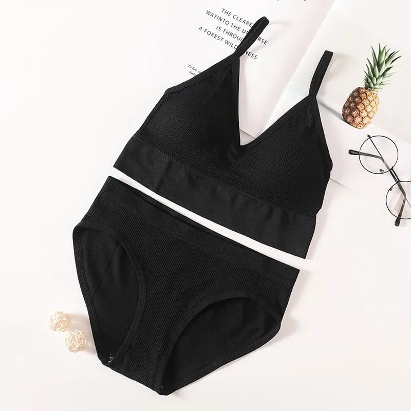 Women Bra Panties Set Seamless Bra Cropped Bralette Crop Top Low Back Brassieres Sexy Lingerie Push Up Bra Sexy Underwear Set