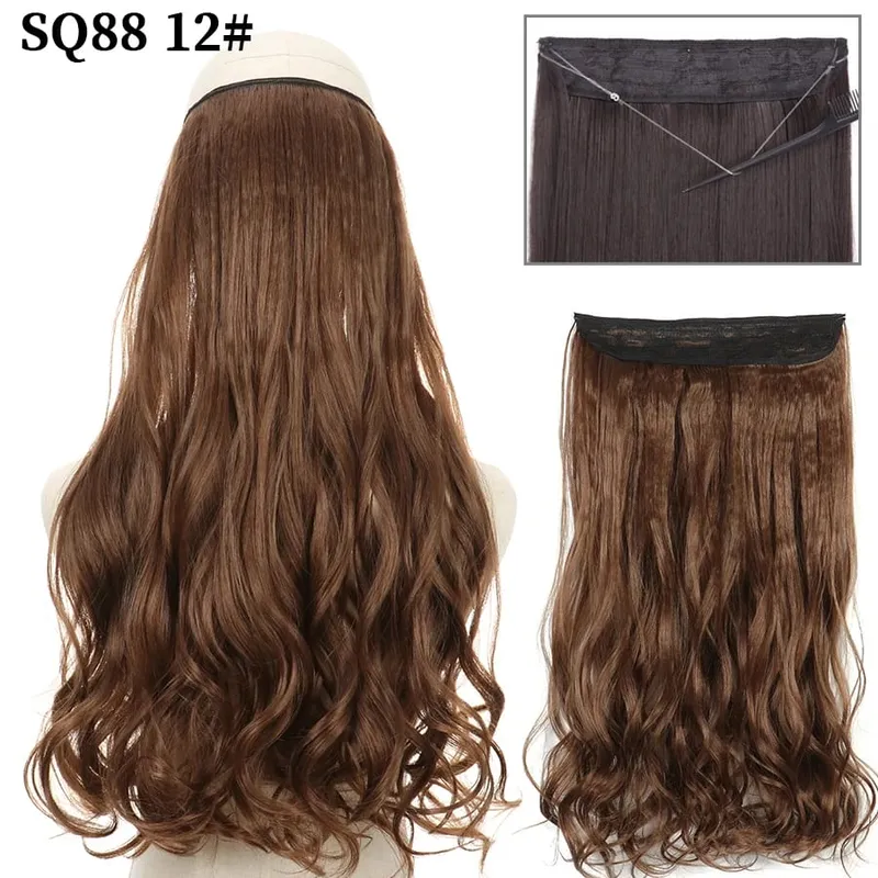 Synthetic Invisible Wire No Clip Wave Hair Extensions Long Hairpiece Black Brown Blonde For Women Fake Hair Piece — image 15