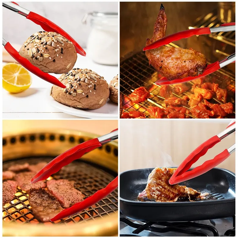 Silicone Tongs Kitchen Stainless Steel BBQ Non-Stick Kitchen Utensils Barbecue Cooking Tong With Joint Lock Kitchen Accessories — image 7