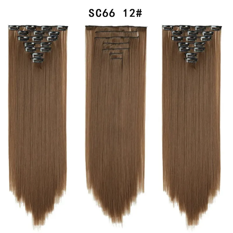 22palcové syntetické dlouhé rovné prodlužování vlasů s klipsem 16 klipů pro ženy falešné falešné vlasy ombre černá blond styling vlasů — image 12