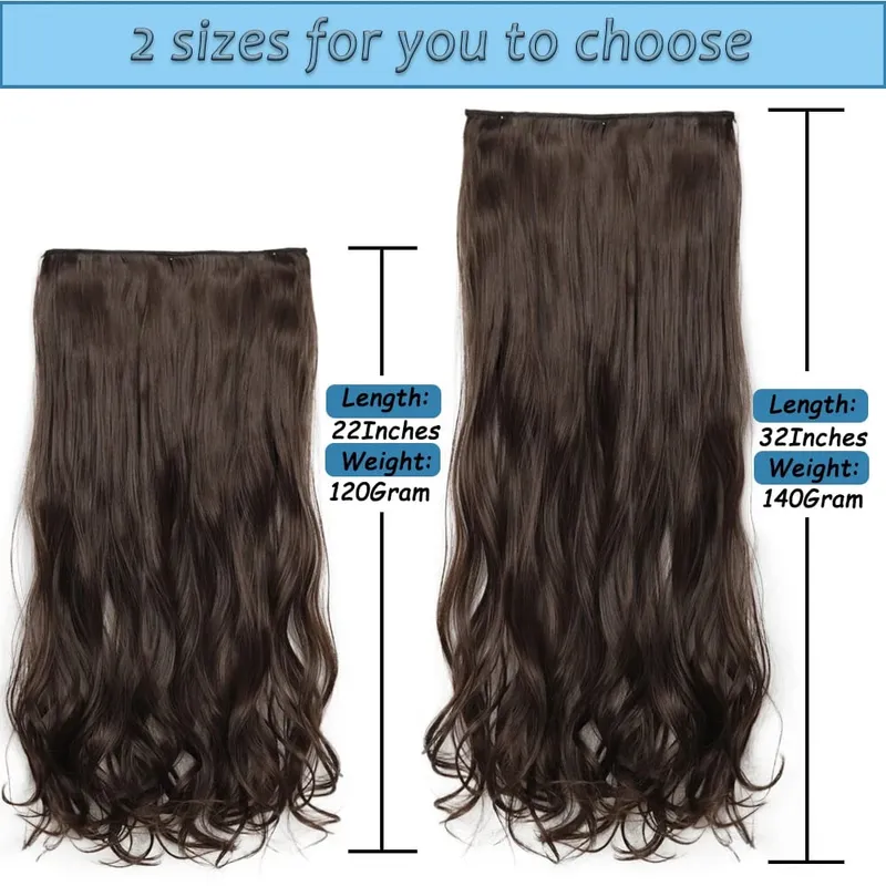 5 Clips Long Wavy Clip In Hair Extensions Synthetic Heat Resistant One Piece False Blonde Hair Black Brown Hairpiece For Women