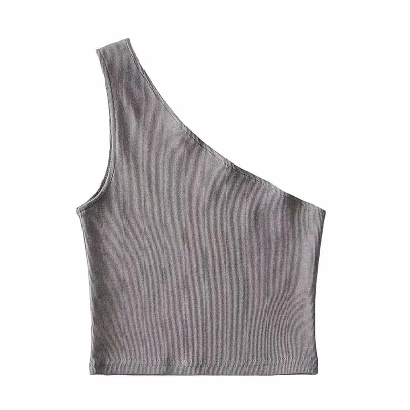 One Shoulder Cropped Tanks Top Women Summer Sleeveless Tanks Camis Sexy Oblique Collar Elastic Corset Slim Crop Tops Tube Lady — image 11