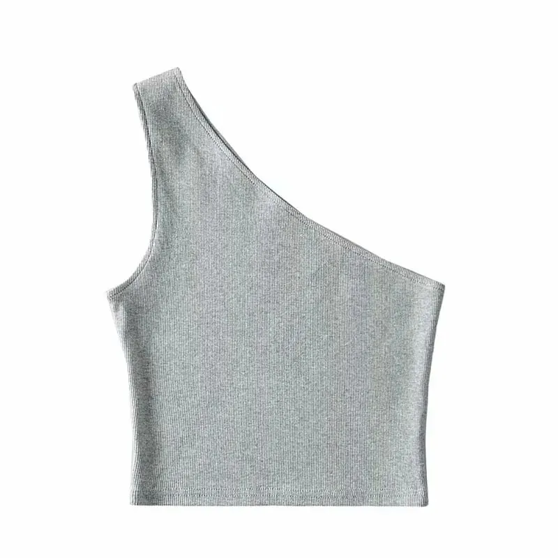 One Shoulder Cropped Tanks Top Women Summer Sleeveless Tanks Camis Sexy Oblique Collar Elastic Corset Slim Crop Tops Tube Lady — image 5