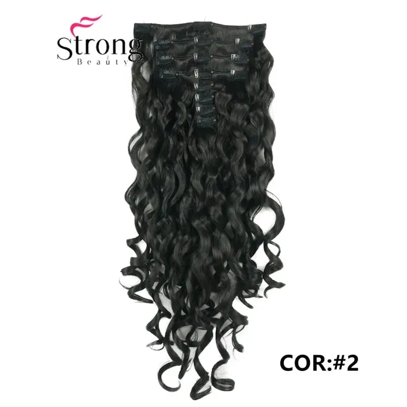 StrongBeauty 20" Wavy Full Head Synthetic Heat Resistance Hair Extensions Clip on in Hairpieces 8pcs 260g