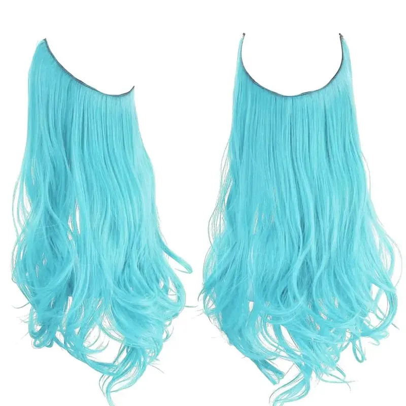 Synthetic Hair Extensions No Clips Fake Ombre Pink Blonde Brown Black Natural Wavy False Hair Piece For Woman — image 20