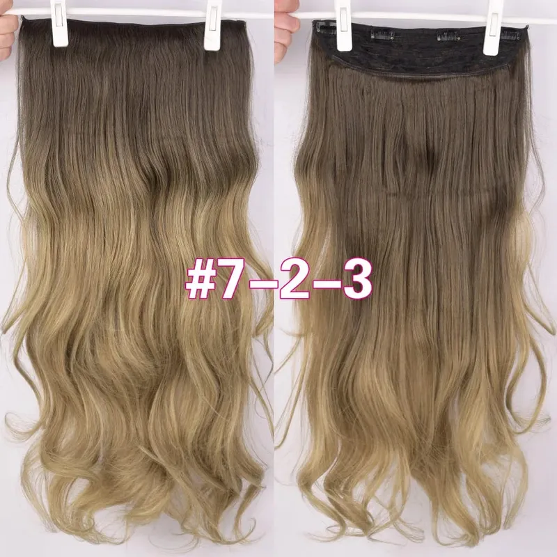 DinDong Clips In Hair Extensions 32Inch Synthetic Wavy 210G Premium Heat Resistant Hair 613# Blonde Brown 19 Colors Available — image 5