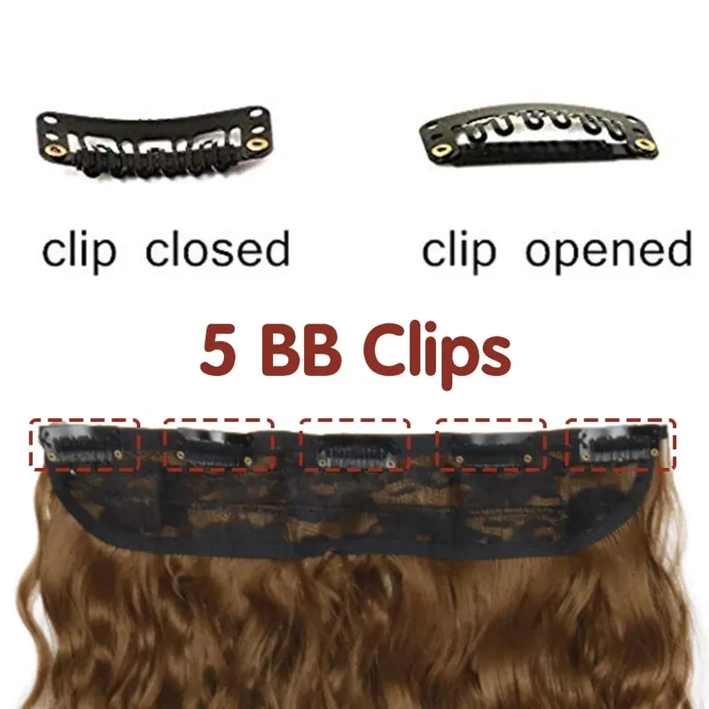 Synthetic One Piece 5clips Long Curly Clips in Hair Extension Hair Water Wave Blonde Black 24" For Women Hairpieces — image 9