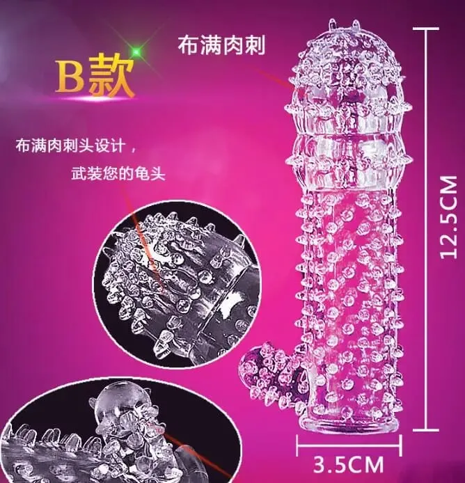 Reusable Condom Penis Sleeve Male Enlargement Time Delay Spike Clit Massager Cover Crystal Clear Condoms Adult Sex Toy — image 2