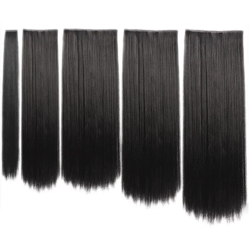 Synthetic Long Straight Clip In Hair Extensions False Hair Straight Black Hairpiece For Women Heat Resistant Fiber — image 6