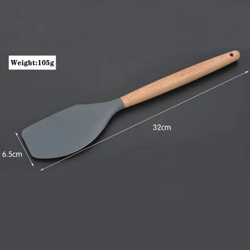 Silicone World Cooking Kitchenware Tool Silicone Utensils With Wooden Multifunction Handle Non-Stick Spatula Spoon Brush — image 17